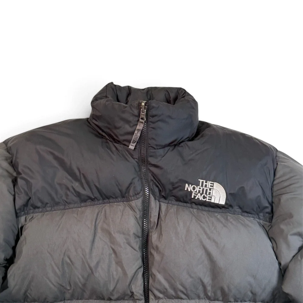 The North Face Nuptse 700 Down Puffer Jacket Mens Large Gray Black Hooded A187